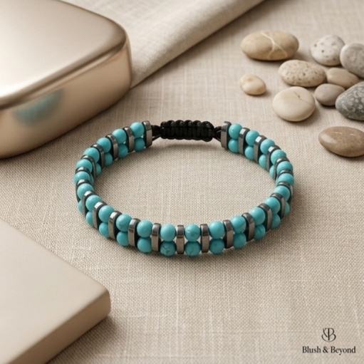 SQNUTQ Bohemian Handmade Stretchable Woven Rope Bracelet with Turquoise Beads
