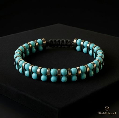 SQNUTQ Bohemian Handmade Stretchable Woven Rope Bracelet with Turquoise Beads