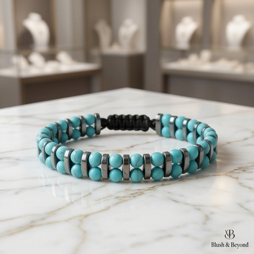SQNUTQ Bohemian Handmade Stretchable Woven Rope Bracelet with Turquoise Beads