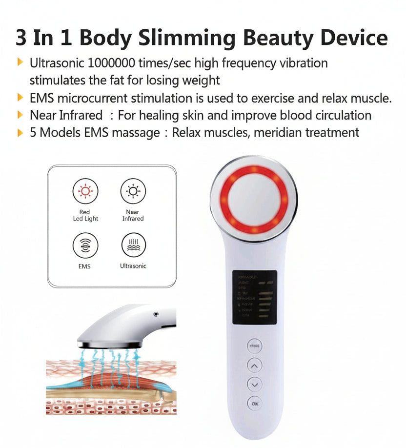 3-in-1 Ultrasonic Body Slimming & Cavitation Device | EMS & Near-Infrared Therapy